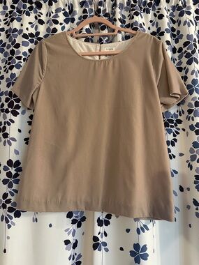 J. Crew Neutral Taupe Crewneck Short-Sleeve Blouse